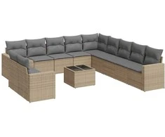 Sofa Sodo komplektas su pagalvėlėmis, 12 dalių, smėlio, poliratanas