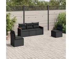 Lauko baldų komplektas Sodo komplektas su pagalvėlėmis, 5 dalių, juodas, poliratanas