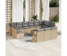 Sofa Sodo komplektas su pagalvėlėmis, 14 dalių, smėlio, poliratanas