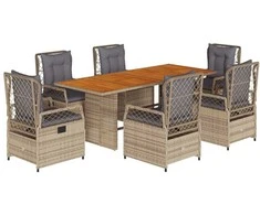 Lauko baldų komplektas Sodo komplektas su pagalvėlėmis, 7 dalių, smėlio, poliratanas