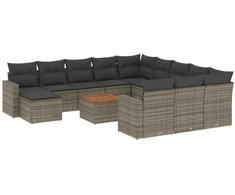 Sofa Sodo komplektas su pagalvėlėmis, 13 dalių, pilkas, poliratanas