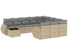 Sofa Sodo komplektas su pagalvėlėmis, 11 dalių, smėlio, poliratanas