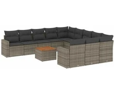 Sofa Sodo komplektas su pagalvėlėmis, 12 dalių, pilkas, poliratanas