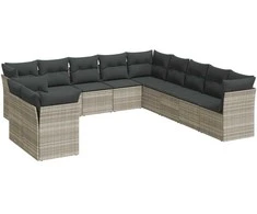 Sofa Sodo komplektas su pagalvėlėmis, 11 dalių, pilkas, poliratanas