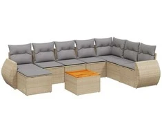 Sofa Sodo komplektas su pagalvėlėmis, 9 dalių, smėlio, poliratanas