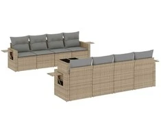Sofa Sodo komplektas su pagalvėlėmis, 9 dalių, smėlio, poliratanas