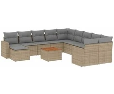 Sofa Sodo komplektas su pagalvėlėmis, 14 dalių, smėlio, poliratanas