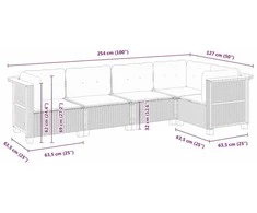 Lauko baldų komplektas Sodo komplektas su pagalvėlėmis, 5 dalių, juodas, poliratanas