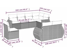 Sofa Sodo komplektas su pagalvėlėmis, 8 dalių, pilkas, poliratanas