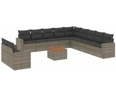 Sofa Sodo komplektas su pagalvėlėmis, 12 dalių, pilkas, poliratanas