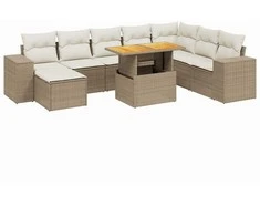 Sofa Sodo komplektas su pagalvėlėmis, 9 dalių, smėlio, poliratanas