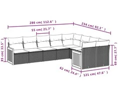 Lauko baldų komplektas Sodo komplektas su pagalvėlėmis, 9 dalių, smėlio, poliratanas