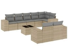 Sofa Sodo komplektas su pagalvėlėmis, 9 dalių, smėlio, poliratanas