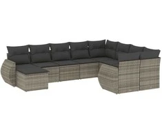 Sofa Sodo komplektas su pagalvėlėmis, 10 dalių, pilkas, poliratanas
