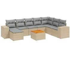 Sofa Sodo komplektas su pagalvėlėmis, 9 dalių, smėlio, poliratanas