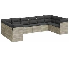 Sofa Sodo komplektas su pagalvėlėmis, 10 dalių, pilkas, poliratanas