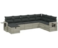 Sofa Sodo komplektas su pagalvėlėmis, 8 dalių, pilkas, poliratanas