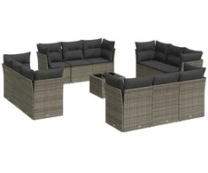 Sofa Sodo komplektas su pagalvėlėmis, 13 dalių, pilkas, poliratanas