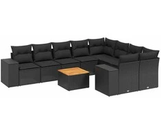 Sofa Sodo komplektas su pagalvėlėmis, 10 dalių, juodas, poliratanas
