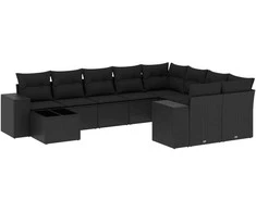 Sofa Sodo komplektas su pagalvėlėmis, 10 dalių, juodas, poliratanas