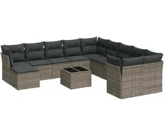 Sofa Sodo komplektas su pagalvėlėmis, 12 dalių, pilkas, poliratanas