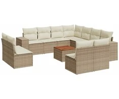 Sofa Sodo komplektas su pagalvėlėmis, 12 dalių, smėlio, poliratanas