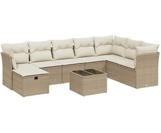 Sofa Sodo komplektas su pagalvėlėmis, 9 dalių, smėlio, poliratanas