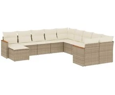 Sofa Sodo komplektas su pagalvėlėmis, 11 dalių, smėlio, poliratanas