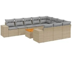 Sofa Sodo komplektas su pagalvėlėmis, 11 dalių, smėlio, poliratanas