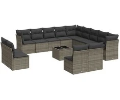 Sofa Sodo komplektas su pagalvėlėmis, 14 dalių, pilkas, poliratanas