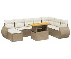 Sofa Sodo komplektas su pagalvėlėmis, 9 dalių, smėlio, poliratanas