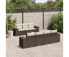 Lauko baldų komplektas Sodo komplektas su pagalvėlėmis, 8 dalių, rudas, poliratanas