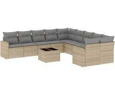 Sofa Sodo komplektas su pagalvėlėmis, 11 dalių, smėlio, poliratanas