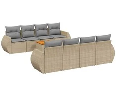 Sofa Sodo komplektas su pagalvėlėmis, 9 dalių, smėlio, poliratanas