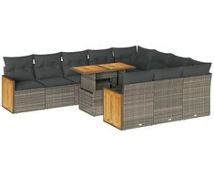 Lauko baldų komplektas Sodo komplektas su pagalvėlėmis, 11 dalių, poliratanas/akacija