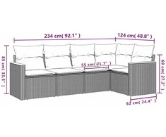 Lauko baldų komplektas Sodo komplektas su pagalvėlėmis, 5 dalių, juodas, poliratanas
