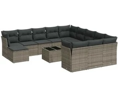 Sofa Sodo komplektas su pagalvėlėmis, 13 dalių, pilkas, poliratanas