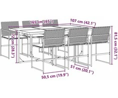 Lauko baldų komplektas Sodo komplektas su pagalvėlėmis, 7 dalių, juodas, poliratanas