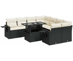 Lauko baldų komplektas Sodo komplektas su pagalvėlėmis, 9 dalių, juodas, poliratanas