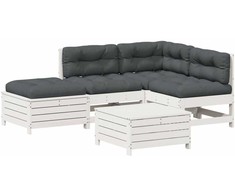 Lauko baldų komplektas Sodo komplektas su pagalvėlėmis, 5 dalių, baltas, pušis