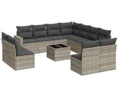 Lauko baldų komplektas Sodo komplektas su pagalvėlėmis, 12 dalių, pilkas, poliratanas
