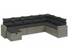 Sofa Sodo komplektas su pagalvėlėmis, 8 dalių, pilkas, poliratanas