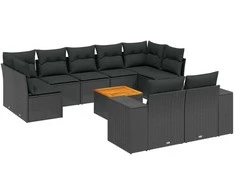 Sofa Sodo komplektas su pagalvėlėmis, 10 dalių, juodas, poliratanas