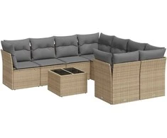 Sofa Sodo komplektas su pagalvėlėmis, 9 dalių, smėlio, poliratanas