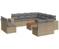 Sofa Sodo komplektas su pagalvėlėmis, 12 dalių, smėlio, poliratanas