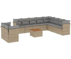 Sofa Sodo komplektas su pagalvėlėmis, 11 dalių, smėlio, poliratanas
