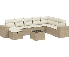 Sofa Sodo komplektas su pagalvėlėmis, 9 dalių, smėlio, poliratanas