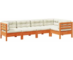 Lauko baldų komplektas Sodo komplektas su pagalvėlėmis, 5 dalių, vaško rudas, pušis