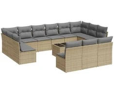 Sofa Sodo komplektas su pagalvėlėmis, 14 dalių, smėlio, poliratanas