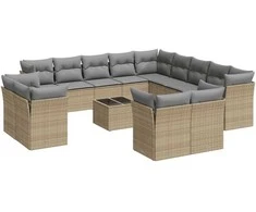 Sofa Sodo komplektas su pagalvėlėmis, 14 dalių, smėlio, poliratanas
